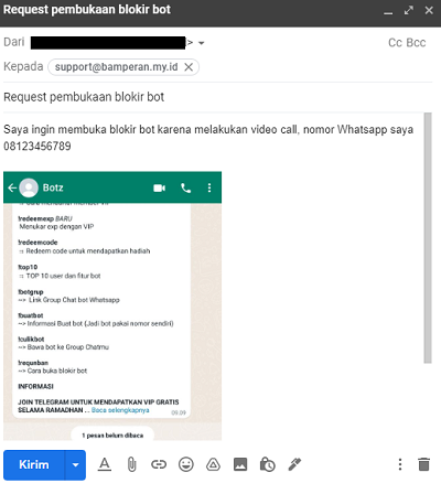 Contoh pengiriman email buka blokir telepon